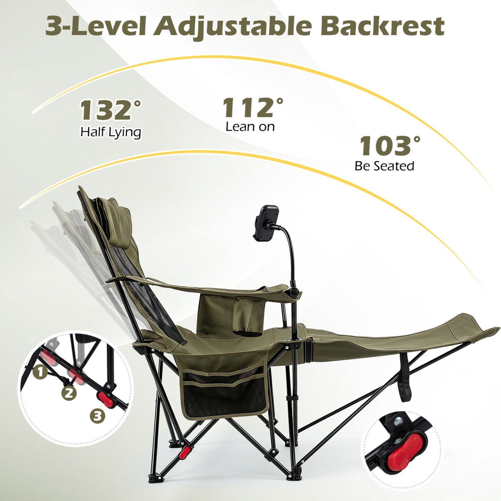 Reclining Camping Chair with Adjustable Backrest & Footrest