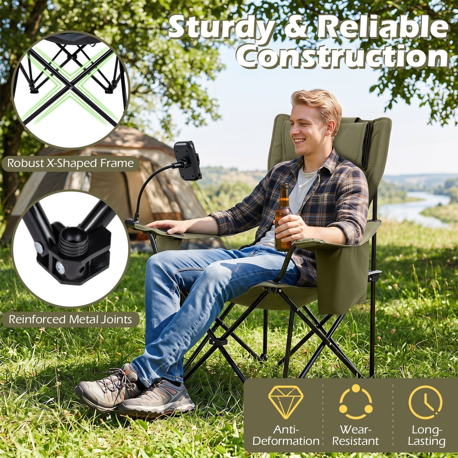 Reclining Camping Chair with Adjustable Backrest & Footrest