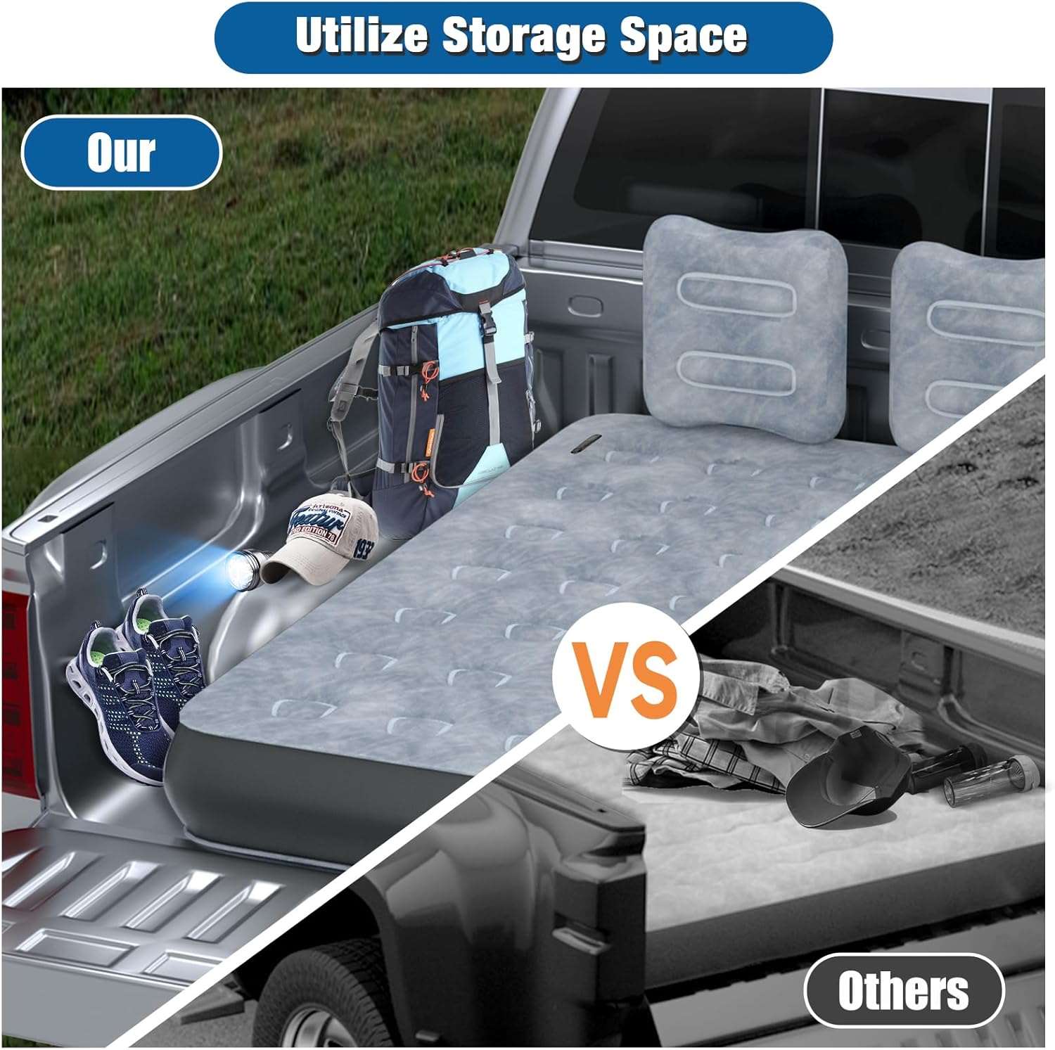 Umbrauto 5.5-6.5 ft Square Truck Bed Air Mattress with Wireless Rechargeable Pump Inflatable Full Size Pickup  Air Mattress