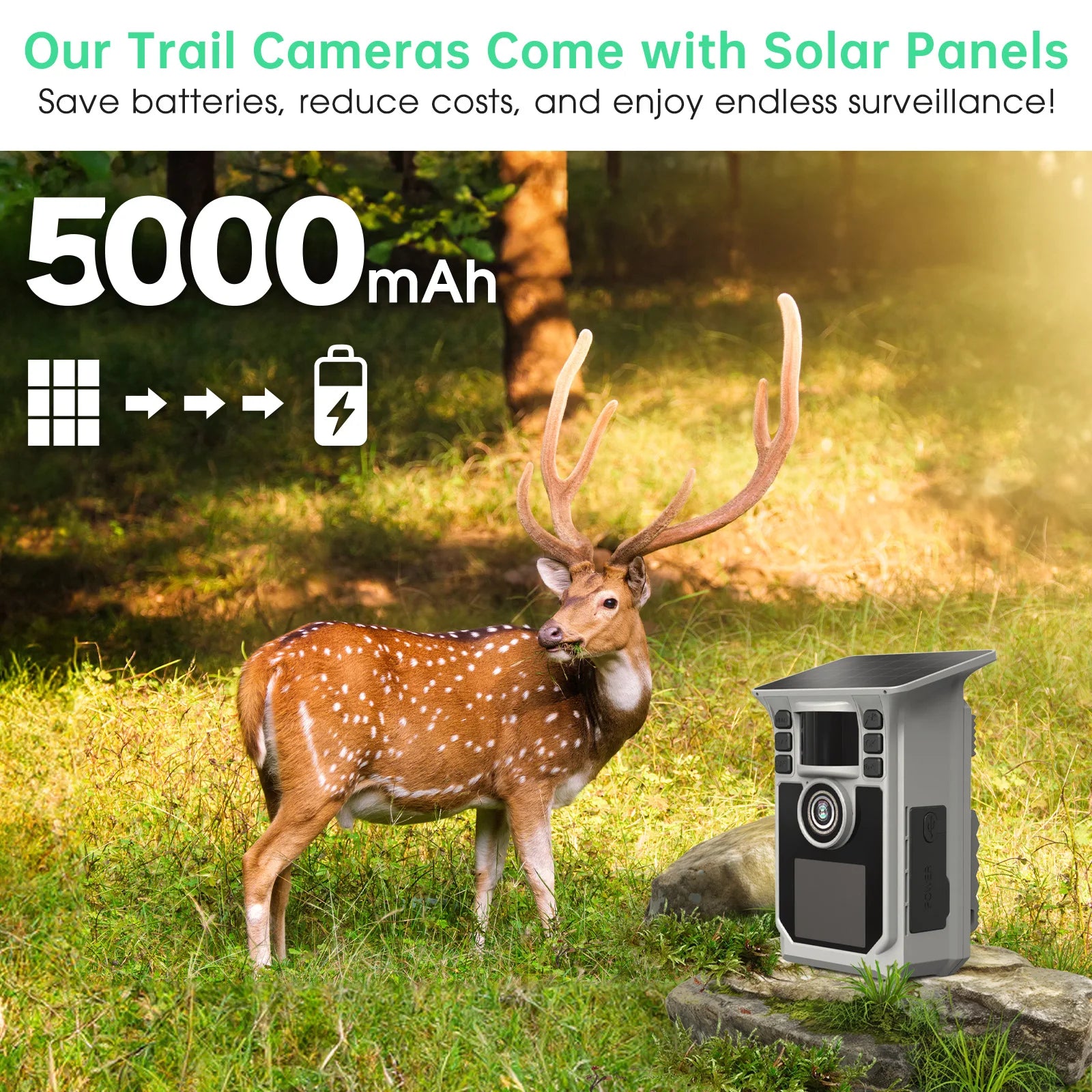 4K Solar Trail Camera, 48MP WiFi Trail Camera with Night Vision 0.2s Trigger Motion Activated, Game Camera with 130° Detec