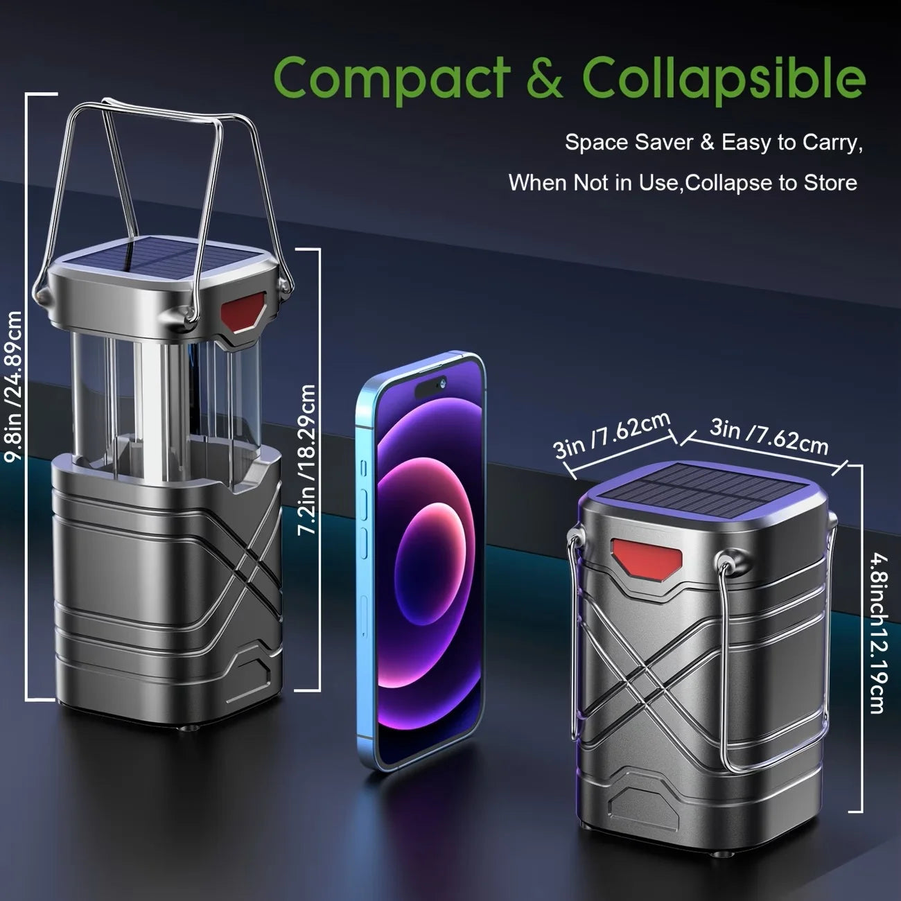 Solar Camping Lantern 2/4-Pack, Rechargeable LED with Flashlight, USB-C & Solar Powered, Collapsible for Outdoor, Emergency Use