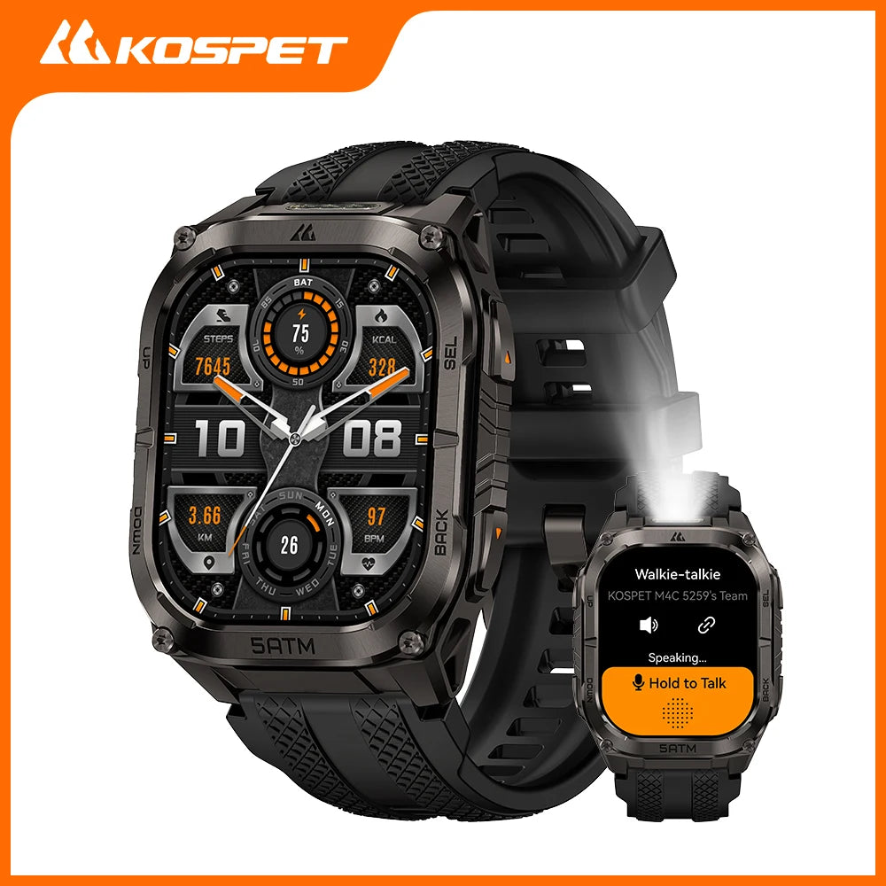 Rugged Smartwatch for Men Military-Grade GPS Watch with Flashlight 5ATM Waterproof Health & Fitness Tracker