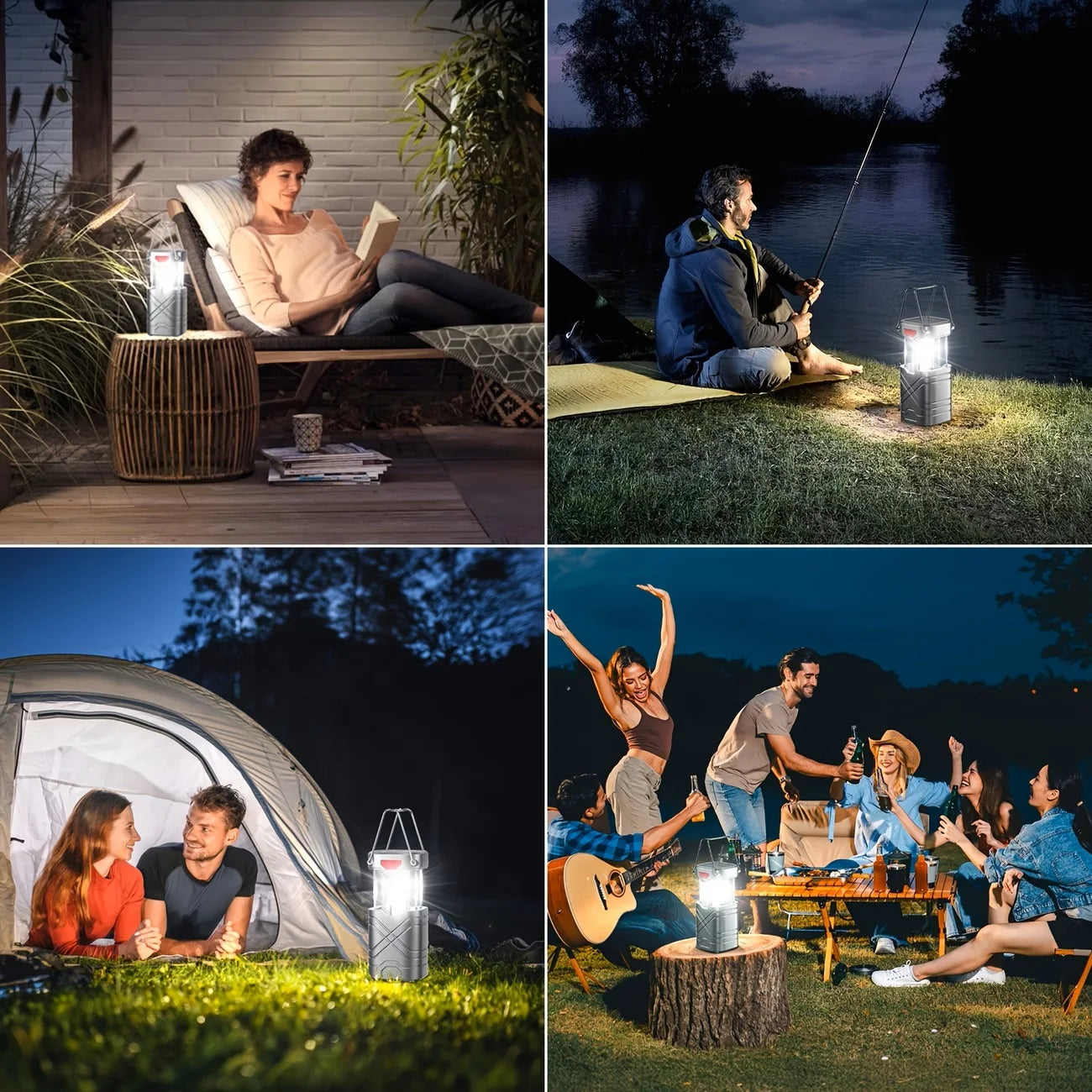 Solar Camping Lantern 2/4-Pack, Rechargeable LED with Flashlight, USB-C & Solar Powered, Collapsible for Outdoor, Emergency Use