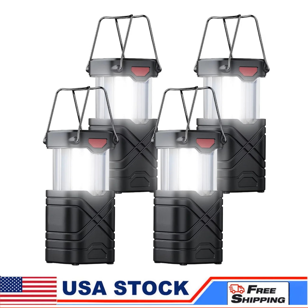 Solar Camping Lantern 2/4-Pack, Rechargeable LED with Flashlight, USB-C & Solar Powered, Collapsible for Outdoor, Emergency Use