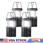 Solar Camping Lantern 2/4-Pack, Rechargeable LED with Flashlight, USB-C & Solar Powered, Collapsible for Outdoor, Emergency Use