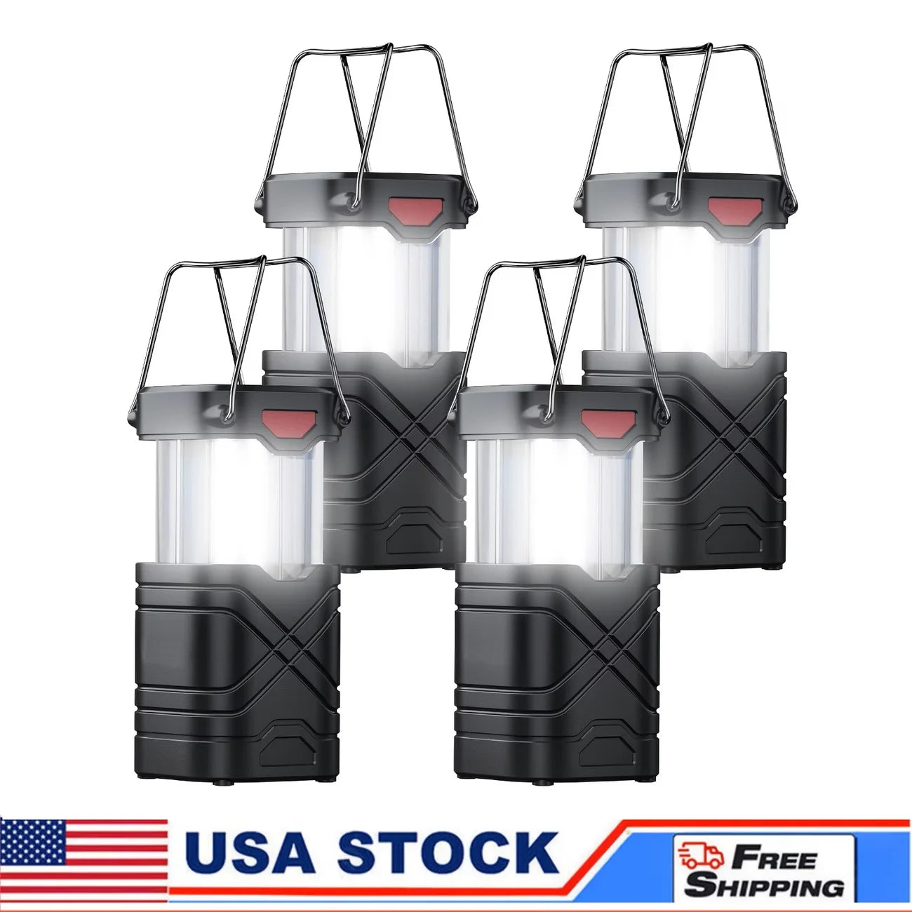 Solar Camping Lantern 2/4-Pack, Rechargeable LED with Flashlight, USB-C & Solar Powered, Collapsible for Outdoor, Emergency Use