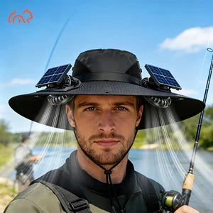 2-Fan Solar-Powered Sun Hat, USB Rechargeable, Adjustable Strap, Cool and Breathable, Efficient Battery Life, Large Airflow, Long Battery Life, Suitable for Various Outdoor Activities