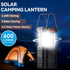 Solar Camping Lantern 2/4-Pack, Rechargeable LED with Flashlight, USB-C & Solar Powered, Collapsible for Outdoor, Emergency Use