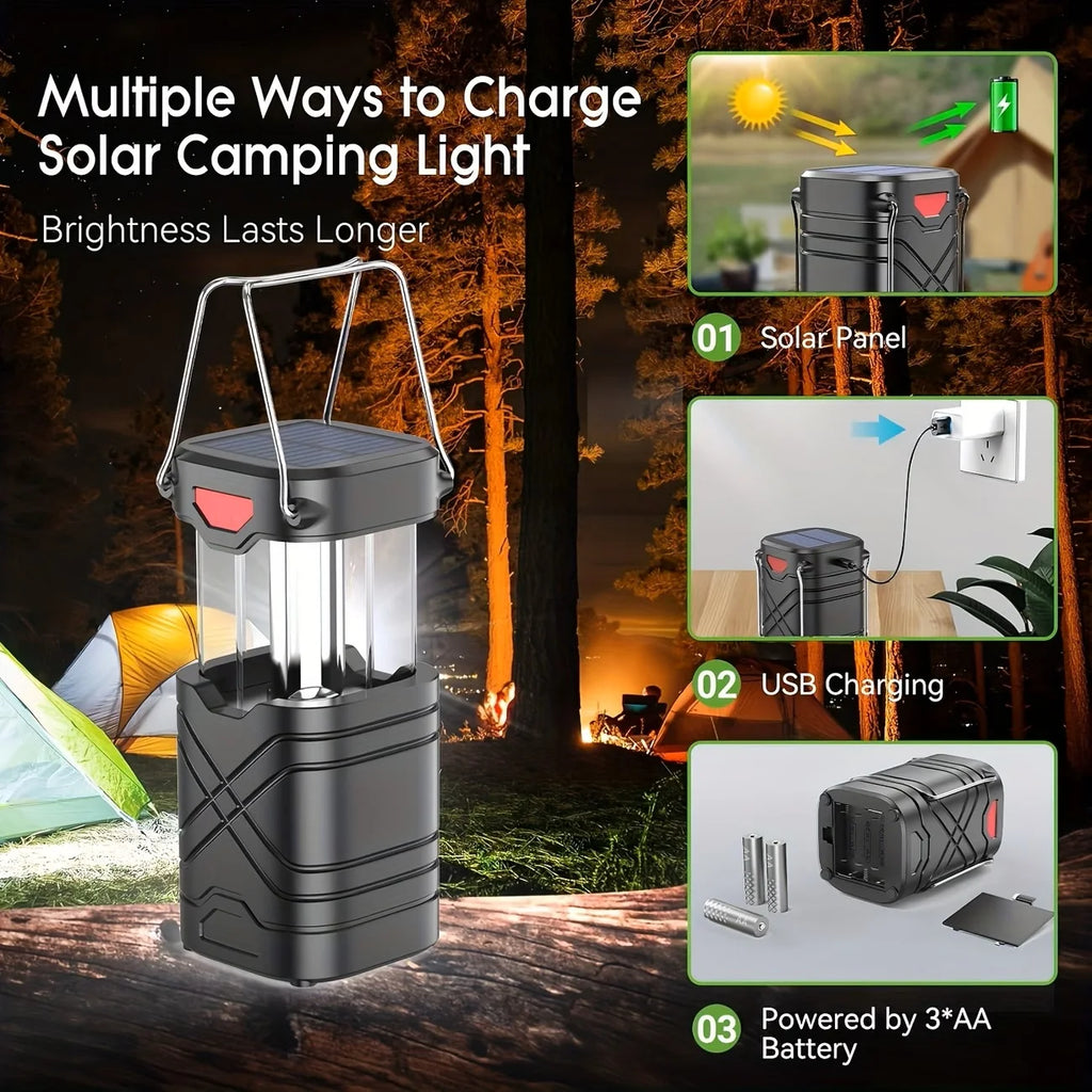 Solar Camping Lantern 2/4-Pack, Rechargeable LED with Flashlight, USB-C & Solar Powered, Collapsible for Outdoor, Emergency Use