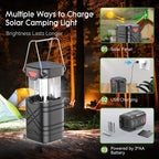 Solar Camping Lantern 2/4-Pack, Rechargeable LED with Flashlight, USB-C & Solar Powered, Collapsible for Outdoor, Emergency Use