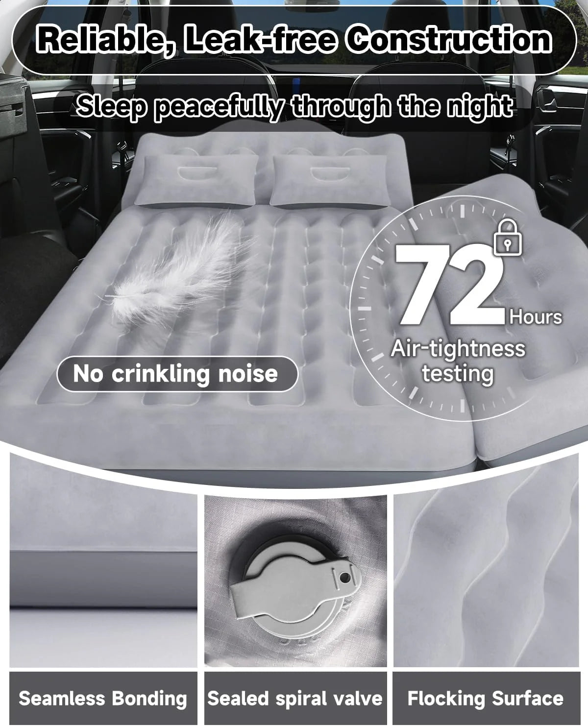 Umbrauto 29.53in/75cm Wide Car Air Mattress – Inflatable SUV, Truck & Van Back Seat Camping Bed with Pump & Pillows, Gray