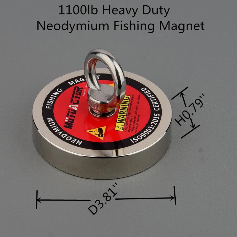 500KG Salvage Fishing Magnetic Stell Cup Holder Deep Sea Permanent Neodymium N52 Magnet With 15m Rope Gloves Bag
