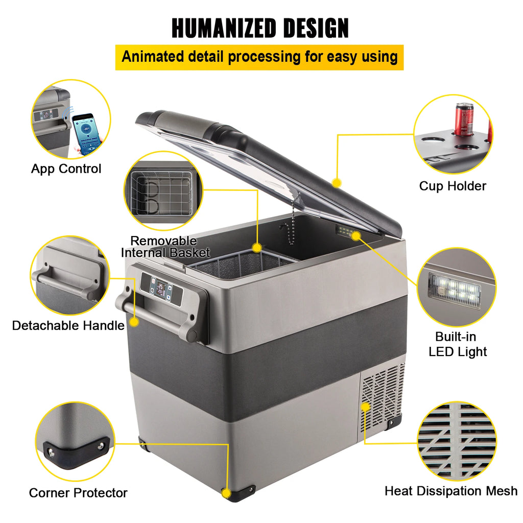 Portable Car Refrigerator, Mini Fridge With Freezer, With Built In Compressor Uses DC OR 110-240V, For Camping