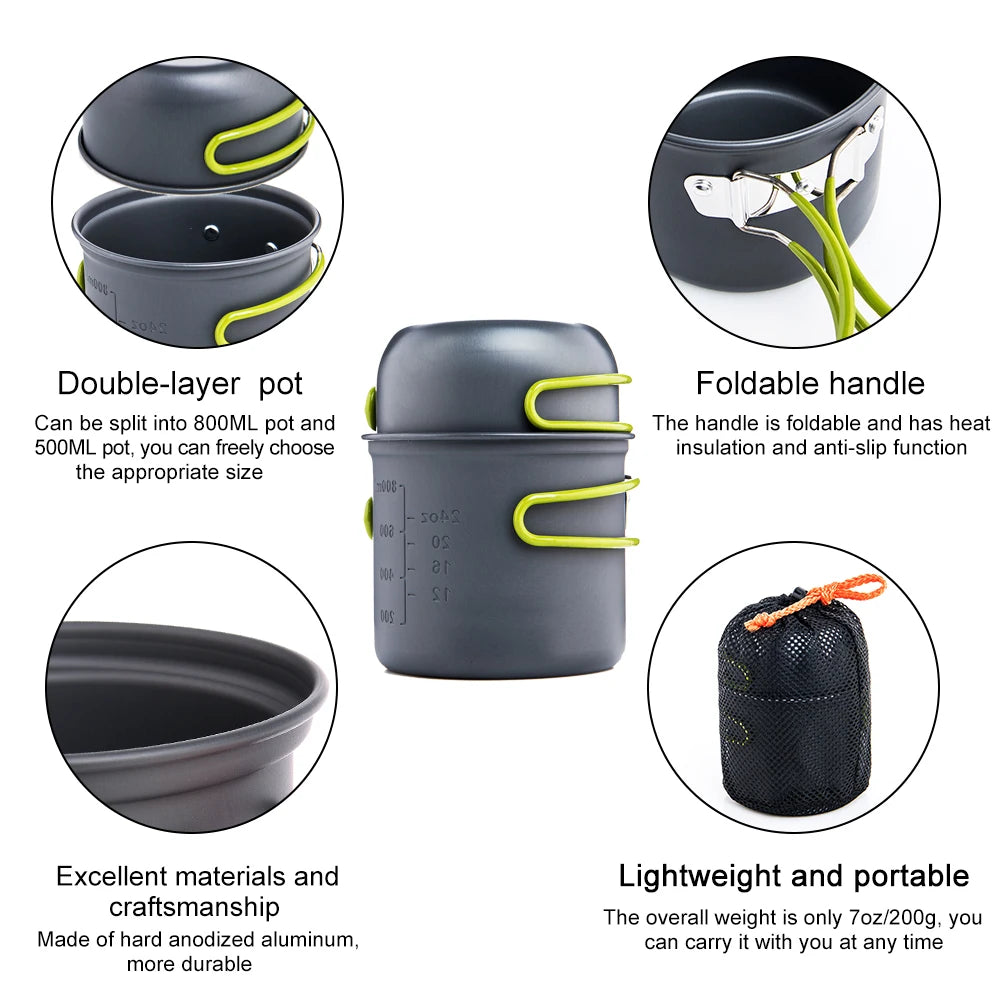 Ultralight Camping Cooking Utensils Outdoor Tableware Pot Set Hiking Picnic Travel Tourist Dishes Supplies Equipment