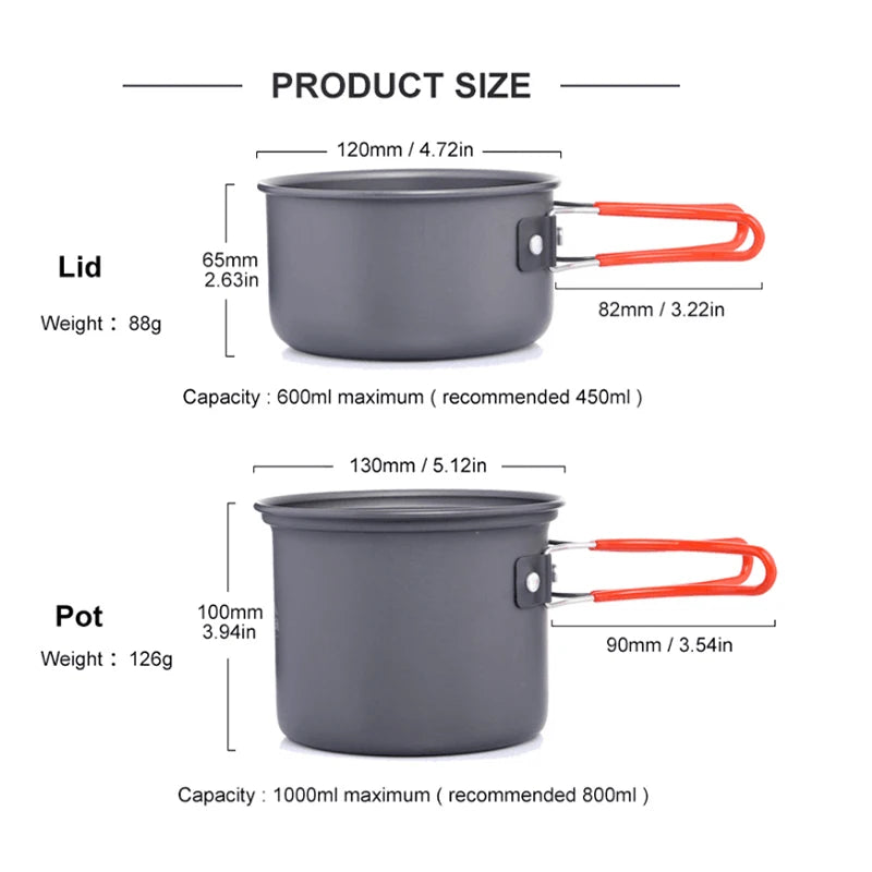 Ultralight Camping Cooking Utensils Outdoor Tableware Pot Set Hiking Picnic Travel Tourist Dishes Supplies Equipment