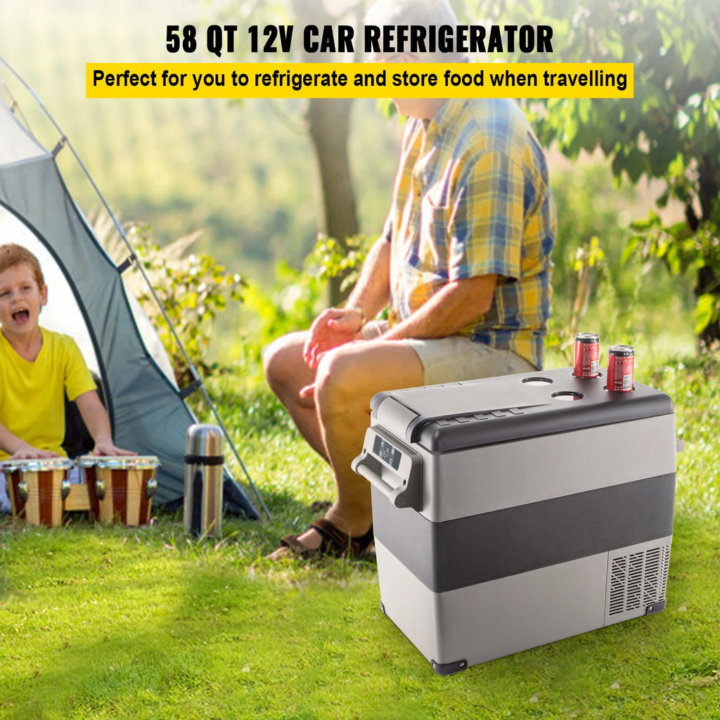 Portable Car Refrigerator, Mini Fridge With Freezer, With Built In Compressor Uses DC OR 110-240V, For Camping