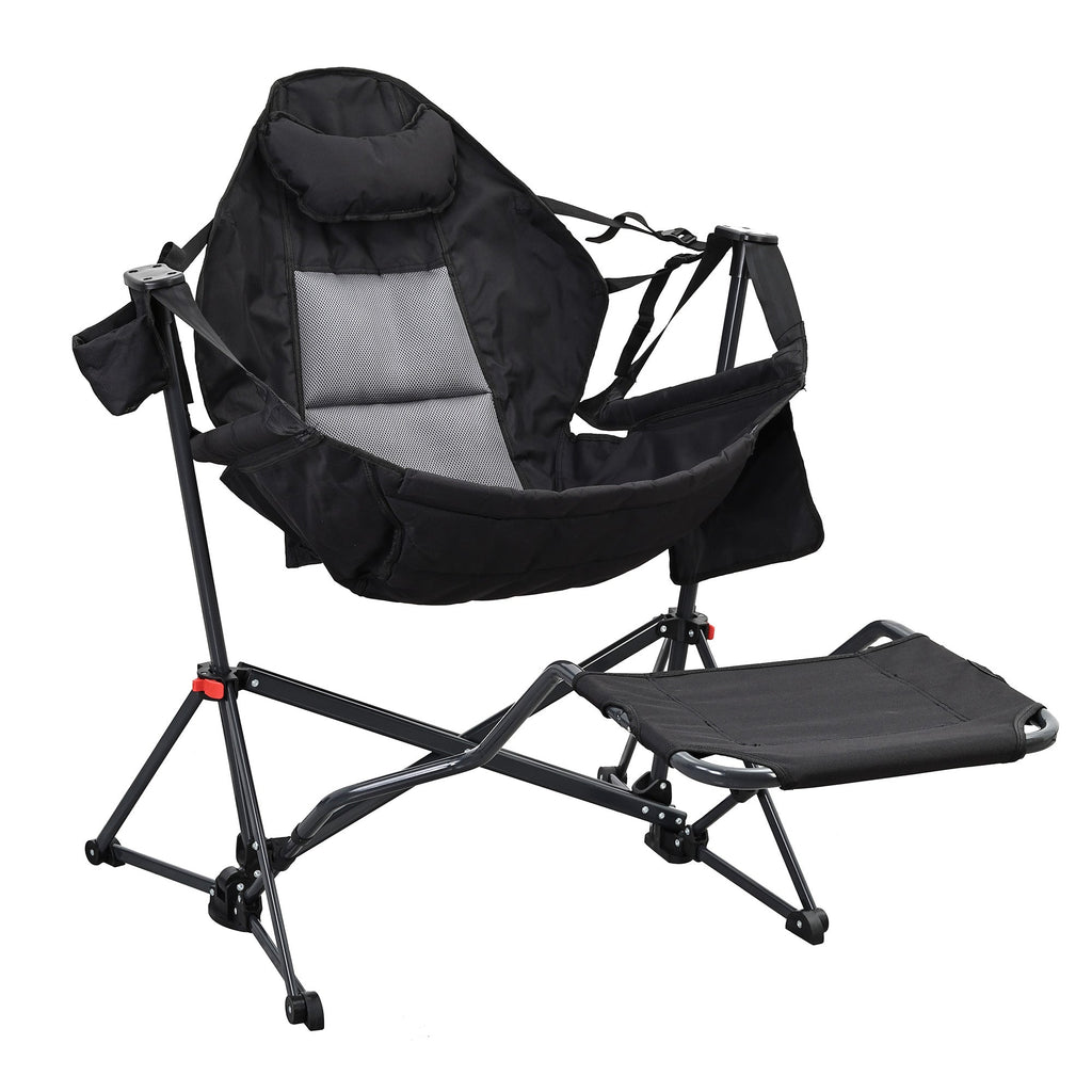 Ainfox Hammock Camping Chair with Footrest, Foldable Portable Rocking Chairs for Adults Outside Swinging Camp for Outdoor Patio Poolside