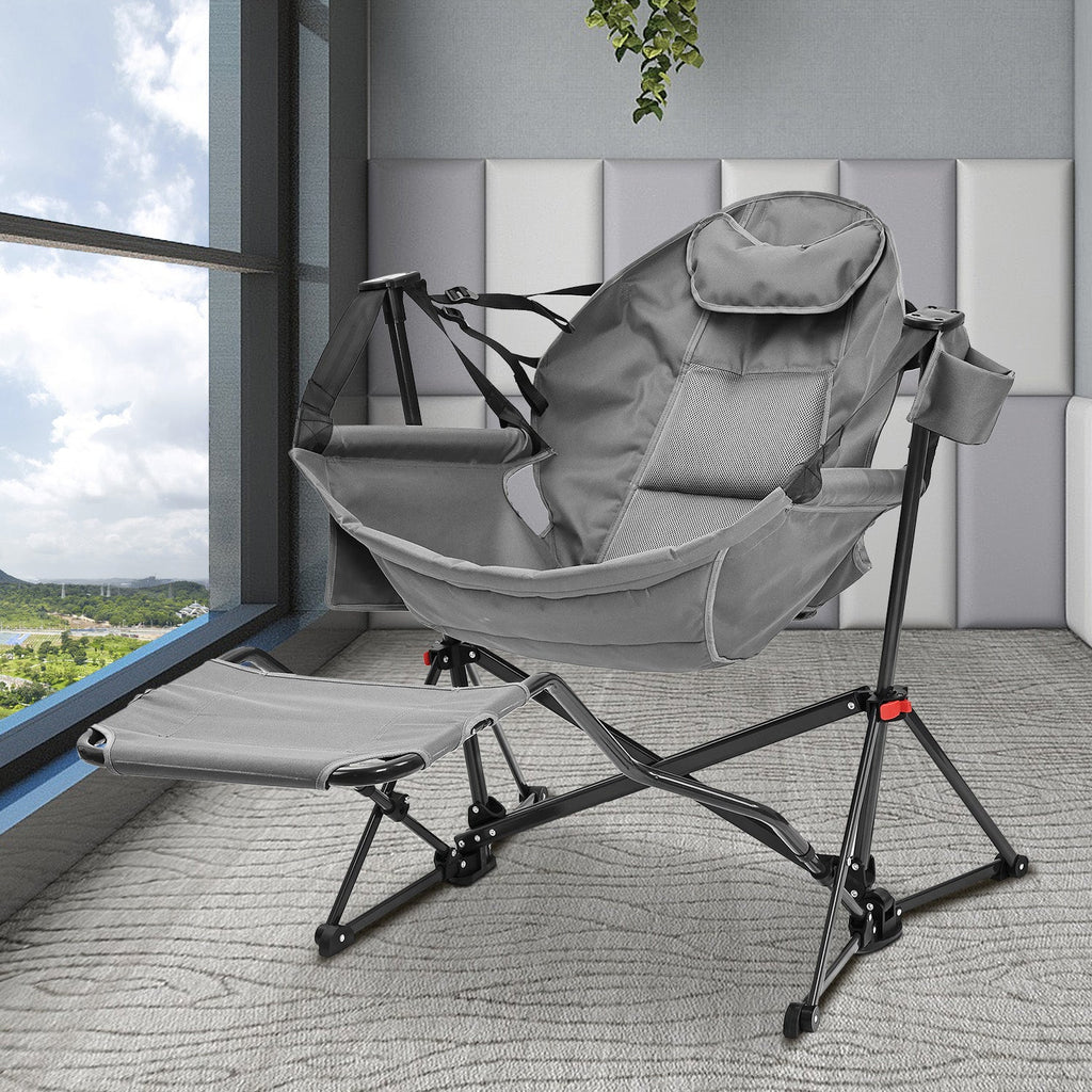 Ainfox Hammock Camping Chair with Footrest, Foldable Portable Rocking Chairs for Adults Outside Swinging Camp for Outdoor Patio Poolside