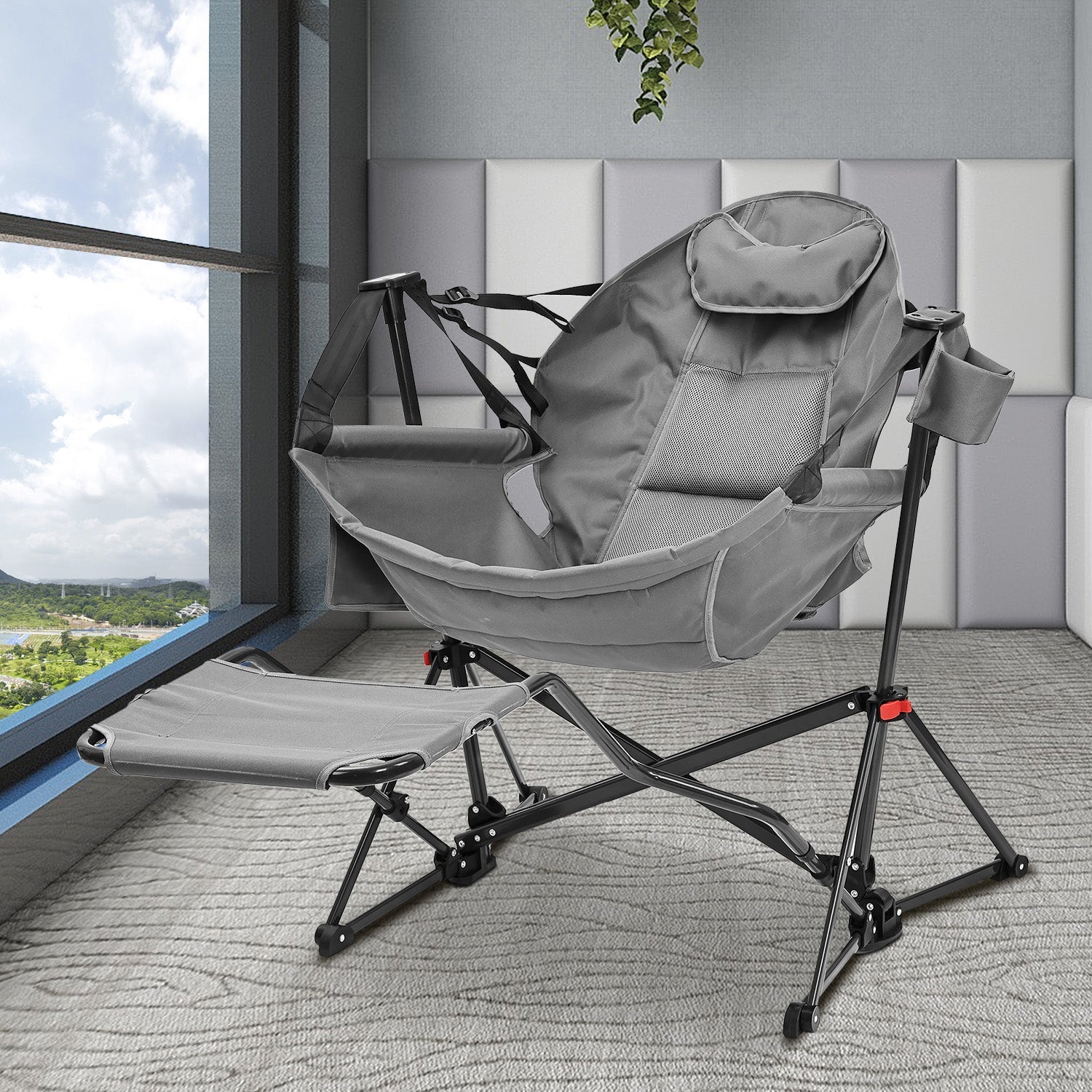 Ainfox Hammock Camping Chair with Footrest, Foldable Portable Rocking Chairs for Adults Outside Swinging Camp for Outdoor Patio Poolside
