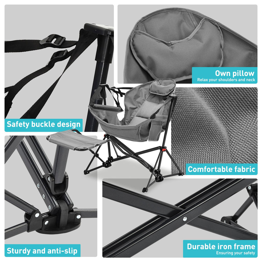 Ainfox Hammock Camping Chair with Footrest, Foldable Portable Rocking Chairs for Adults Outside Swinging Camp for Outdoor Patio Poolside