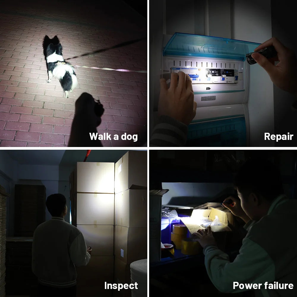 Mini SST40 LED 1300lm Tactical 18350 Rechargeable Flashlight 6000K Keychain Emergency Torch Led Light with Magnetic