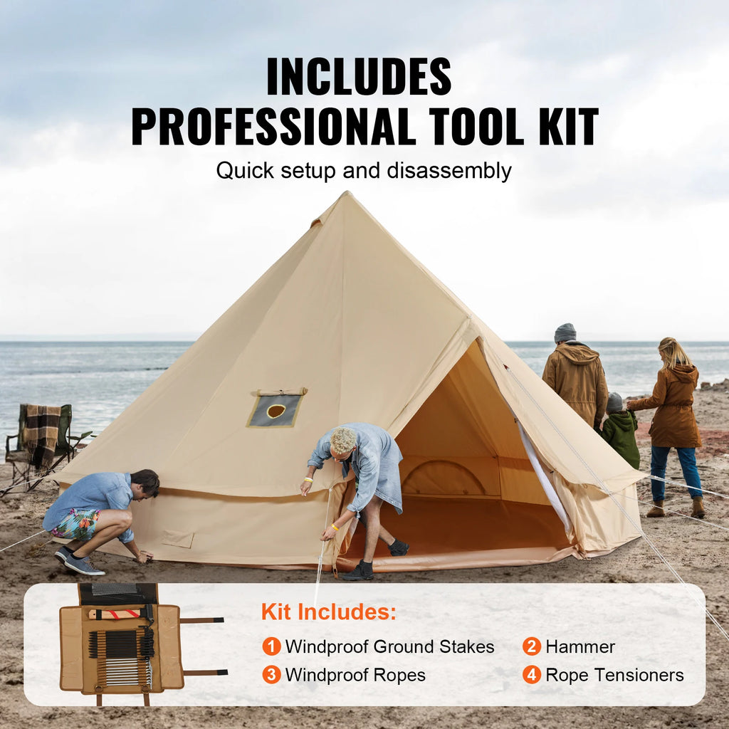 Canvas Bell Tent 4 Seasons 5m Yurt Tent Canvas Tent for Camping with Stove Breathable Tent Holds up to 8 People