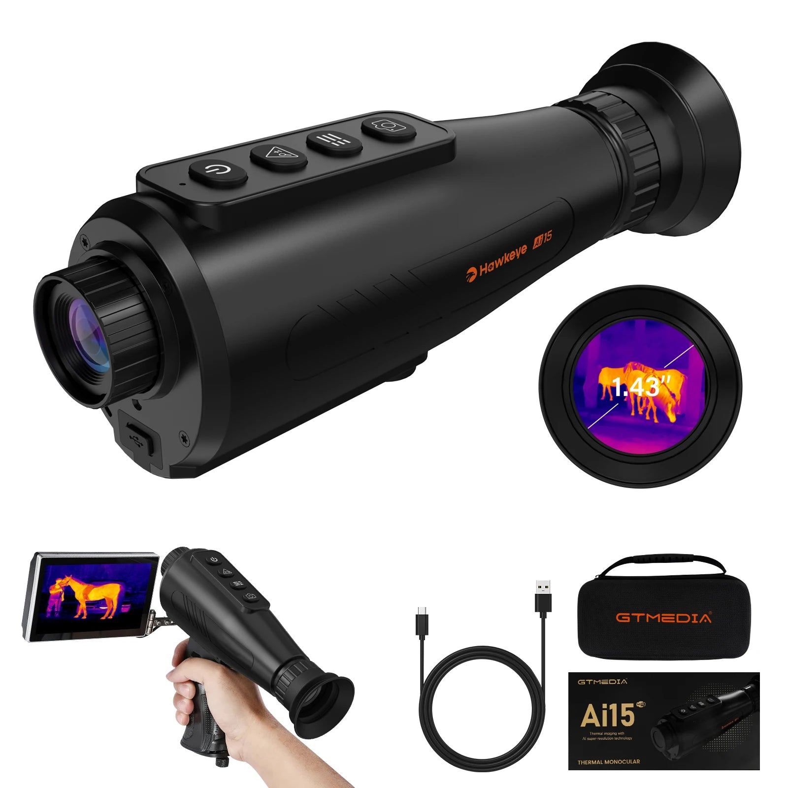 Thermal Imaging Night Vision Monoculars AI Super-resolution 384*288 for Camping Hunting Firefighting Surveillance