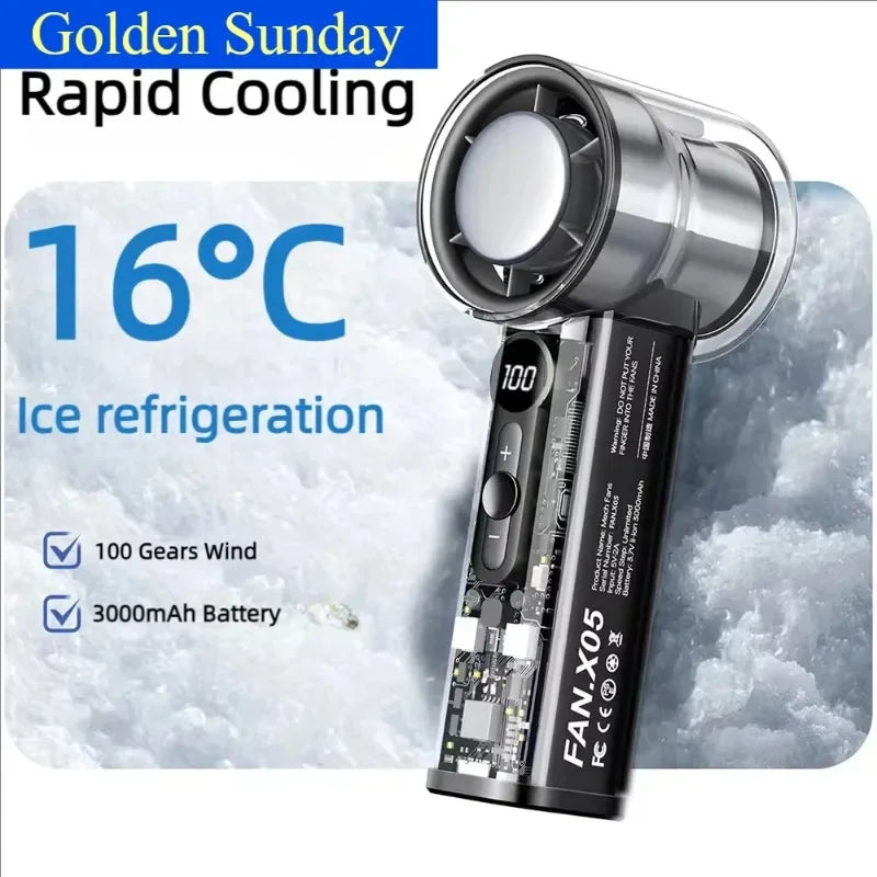 Semiconductor Refrigeration High-speed Handheld Electric Fan 3000mAh USB Portable Rechargeable Outdoor Small Fan