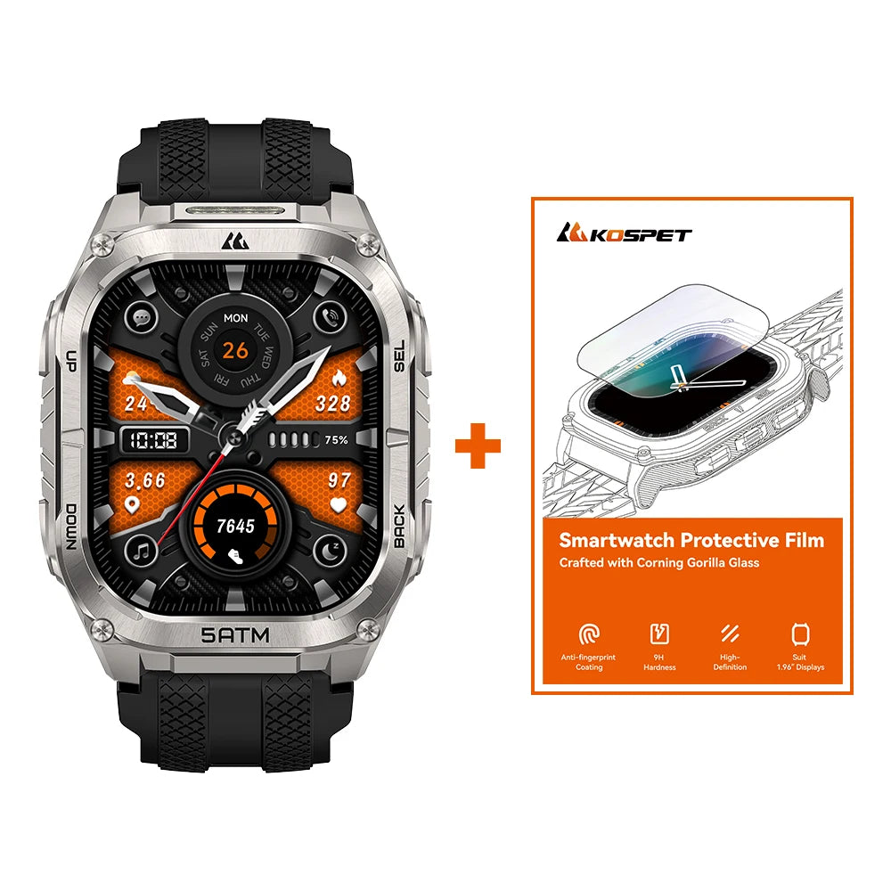 Rugged Smartwatch for Men Military-Grade GPS Watch with Flashlight 5ATM Waterproof Health & Fitness Tracker