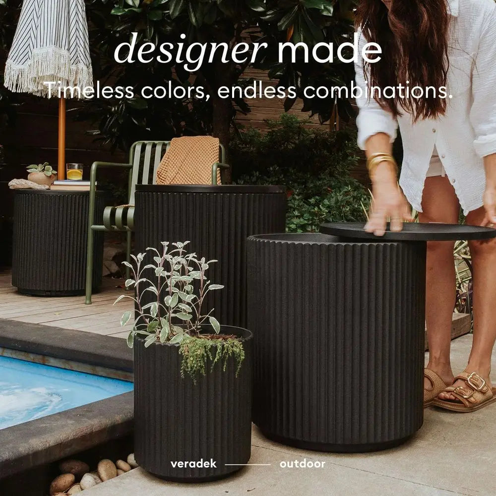 Outdoor Cooler Side Table 2 in 1, Black, 21 inch