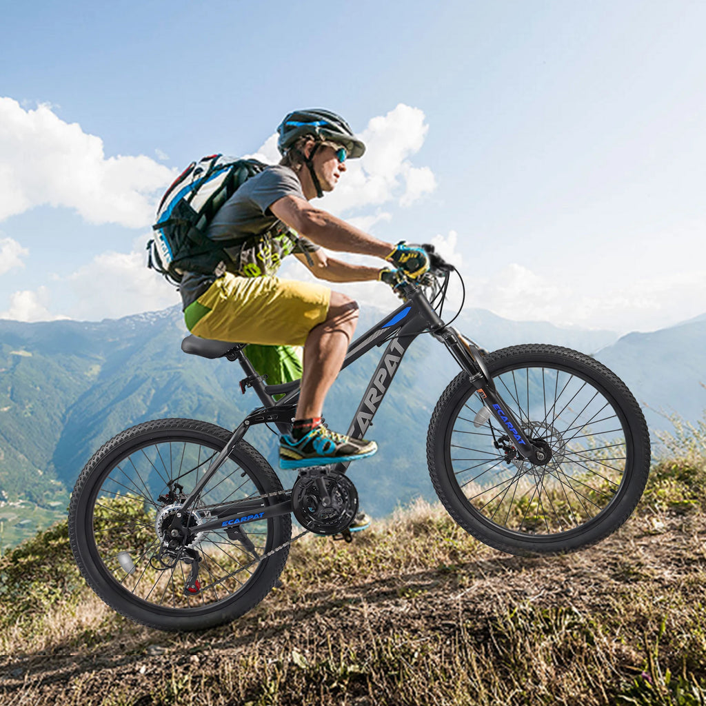 Ecarpat Dual Full Suspension Mountain Bike 24/26/27.5 Inch, Mens Women Teenagers Boy Girl Mountain Bike, 21-Speed Disc Bicycles