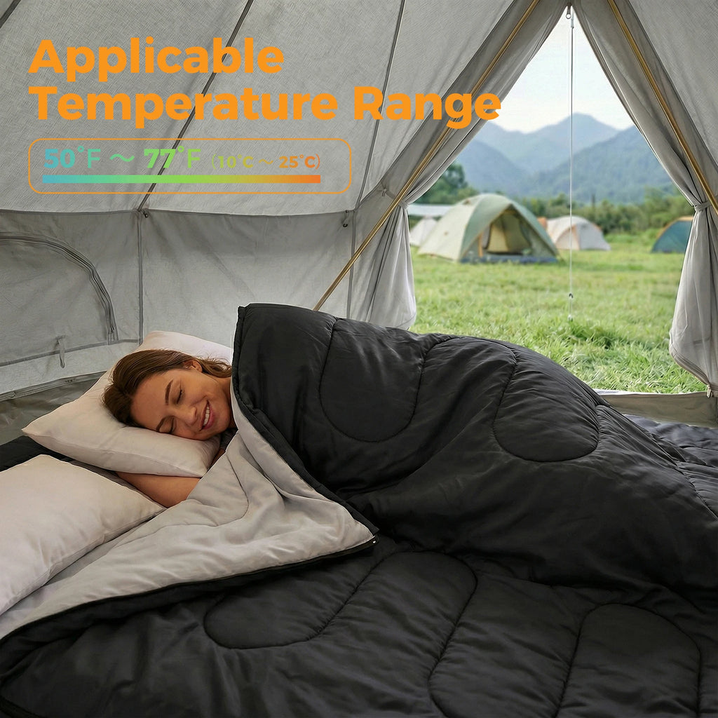 Double Sleeping Bag for Adults with Pillow Lightweight 3 Season Portable Compact Sleeping Bag for 2 Person Hiking Fishing
