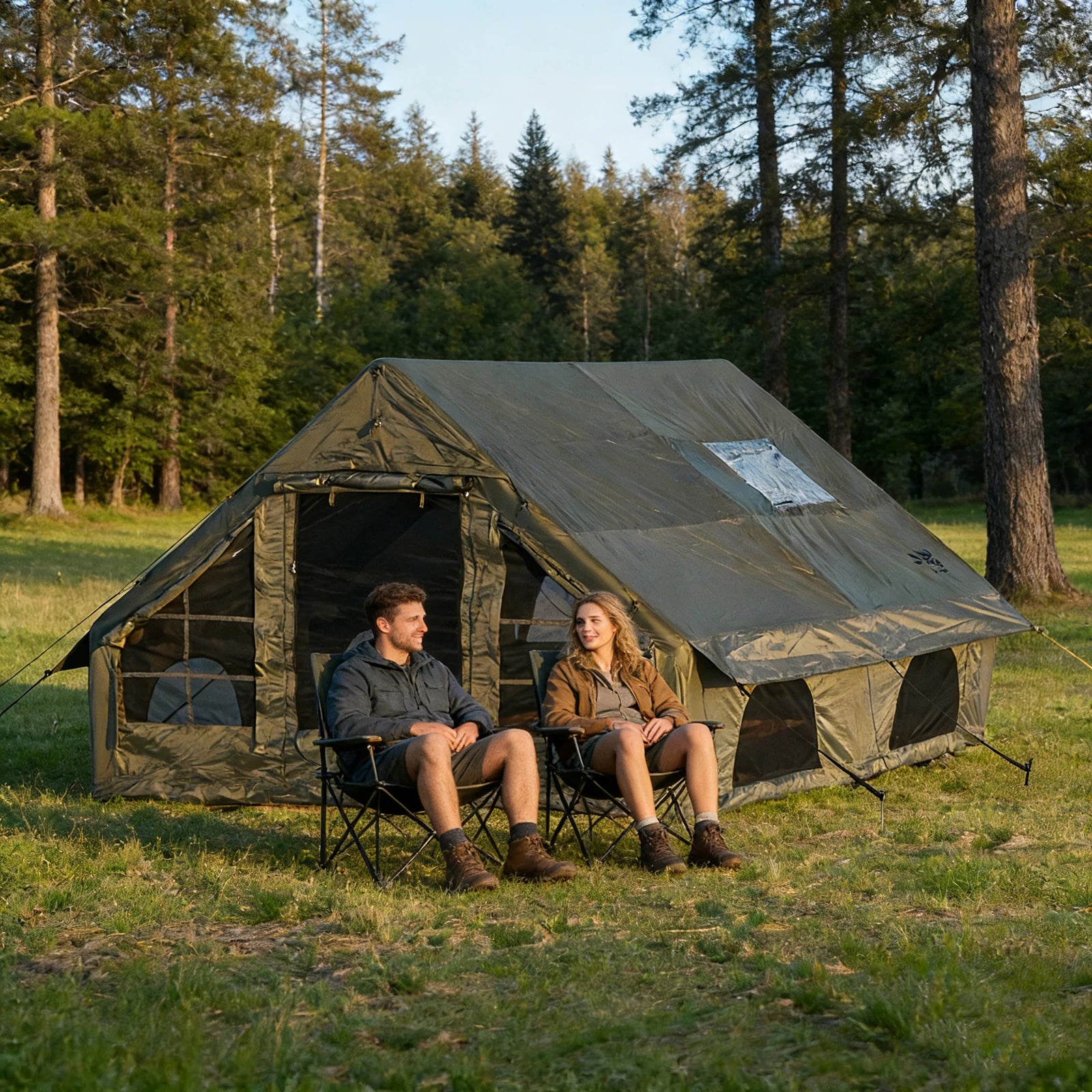 Large Luxury Inflatable Glamping Tent with Manual Hand Pump, Easy Setup 4 Season Anti-Snow Spacious Family Shelter, Weatherproof Air Tent for Outdoor Camping, Backyard Party & Wilderness Adventure