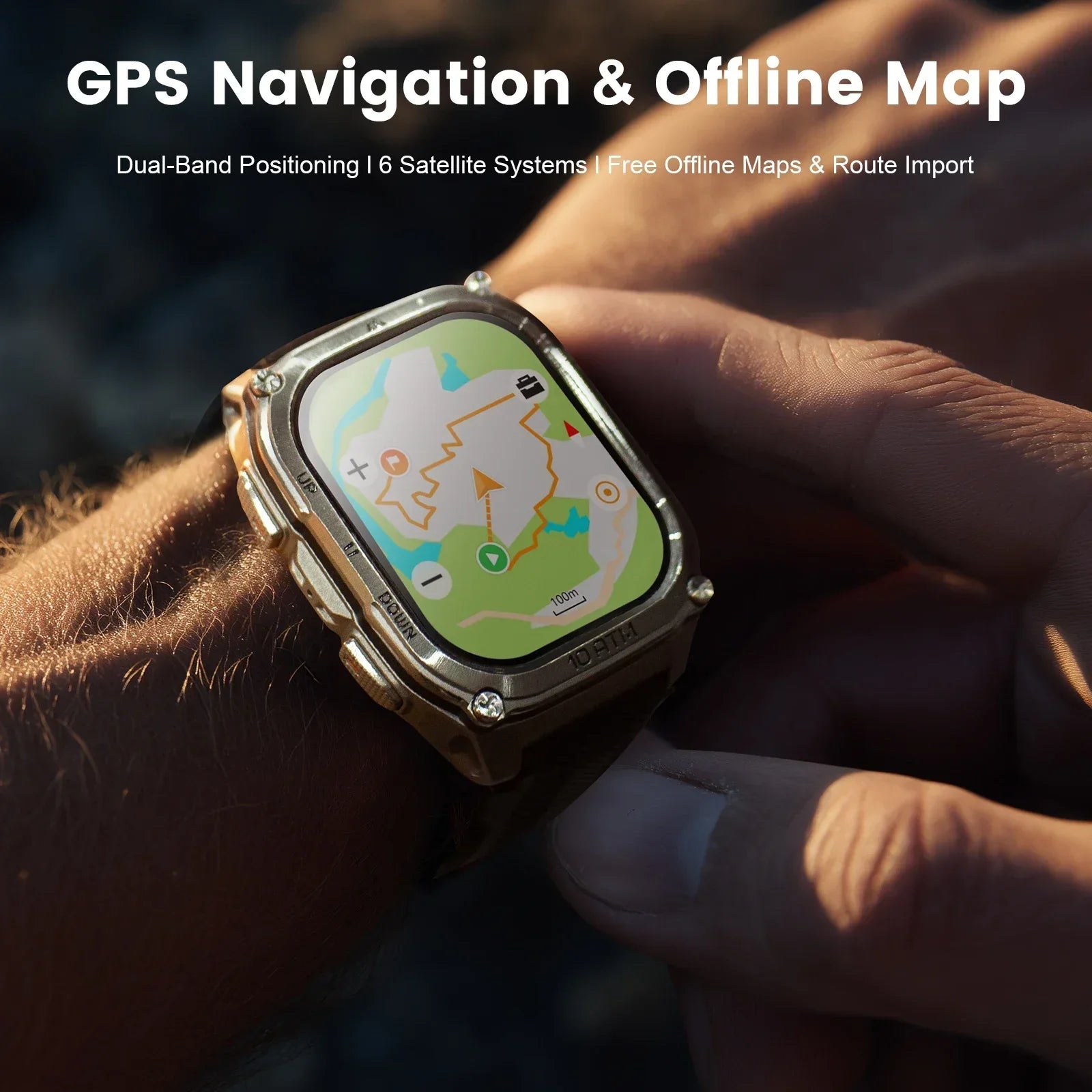 Smart Watch Stainless Steel 6-Sat GPS Offline Maps 10ATM Waterproof 45M Dive 24/7 Health Monitor for Android iOS