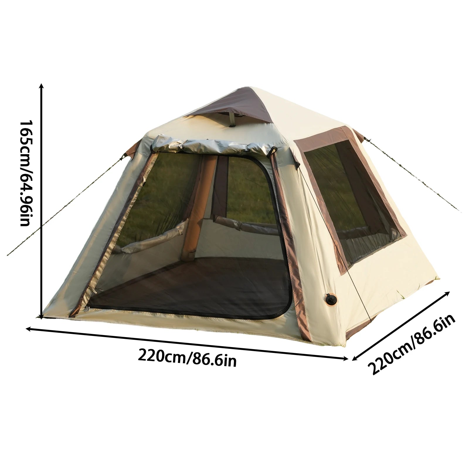 Large Luxury Inflatable Glamping Tent with Manual Hand Pump, Easy Setup 4 Season Anti-Snow Spacious Family Shelter, Weatherproof Air Tent for Outdoor Camping, Backyard Party & Wilderness Adventure