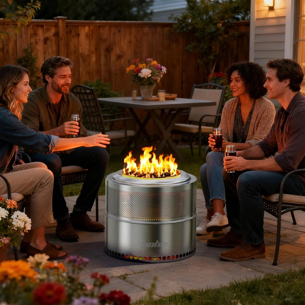 19 Inch Smokeless Fire Pit for Outdoor Wood Burning,  Portable 304 Stainless Steel Camping Stove , Perforated  Fireplace