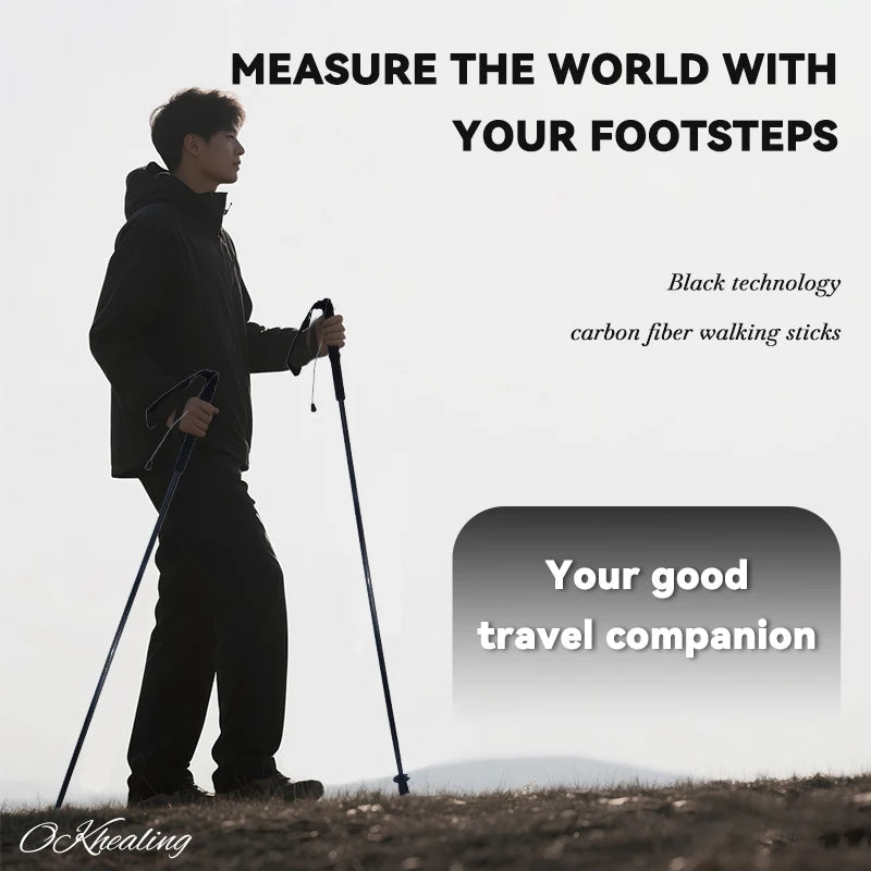 2PCs Trekking Poles Carbon Fiber 115g Ultra-Light For Hiking & Camping. Foldable Outdoor Gear