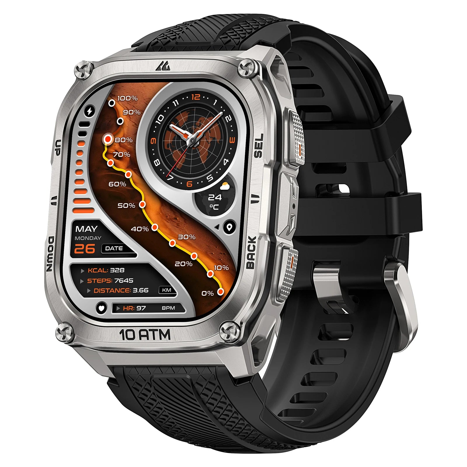 Smart Watch Stainless Steel 6-Sat GPS Offline Maps 10ATM Waterproof 45M Dive 24/7 Health Monitor for Android iOS
