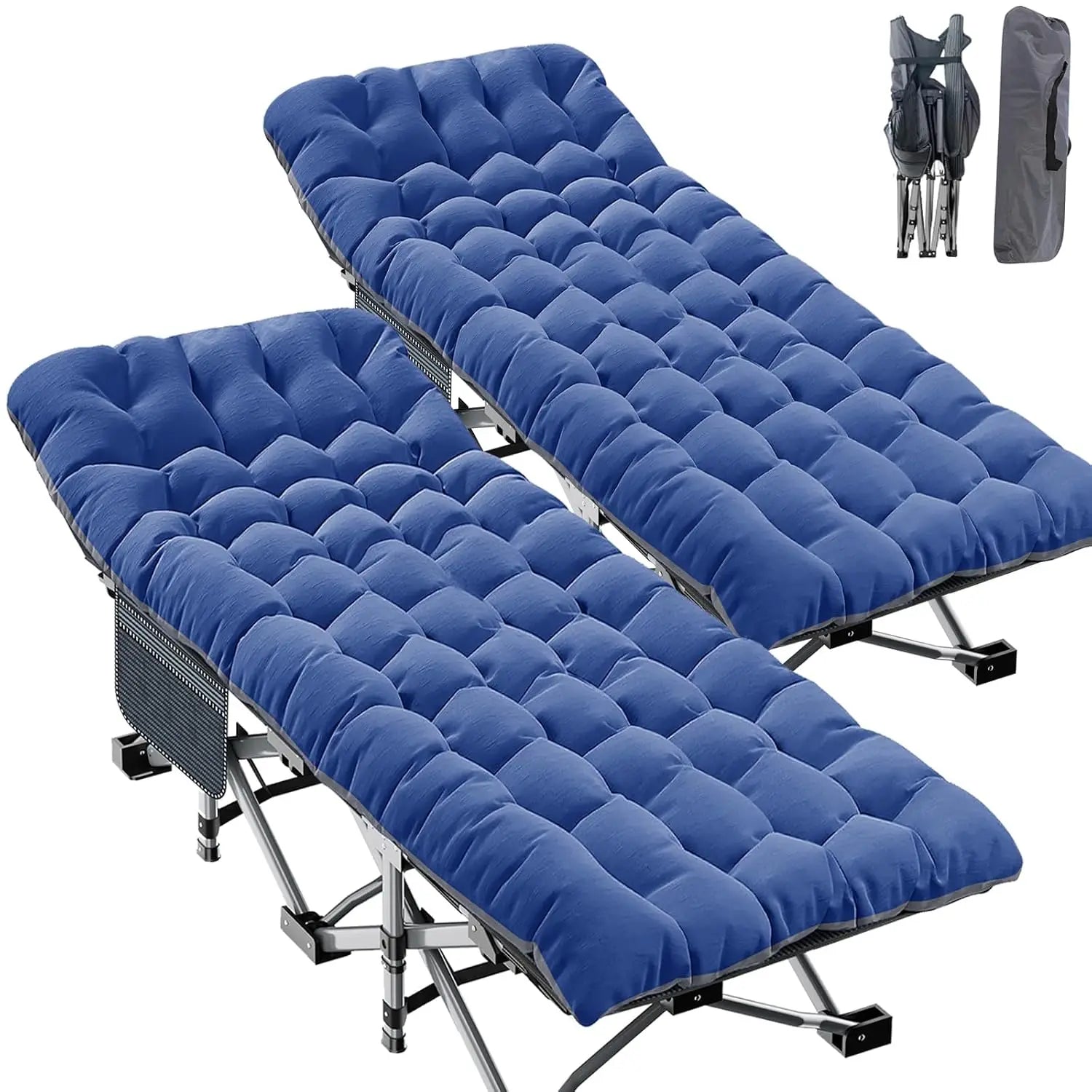 2PK XXL Camping Cot for Adults 900LBS  Oversized Folding Bed with Mattress Pad, Heavy Duty 1200D Oxford, Customized