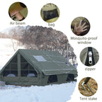 Large Luxury Inflatable Glamping Tent with Manual Hand Pump, Easy Setup 4 Season Anti-Snow Spacious Family Shelter, Weatherproof Air Tent for Outdoor Camping, Backyard Party & Wilderness Adventure