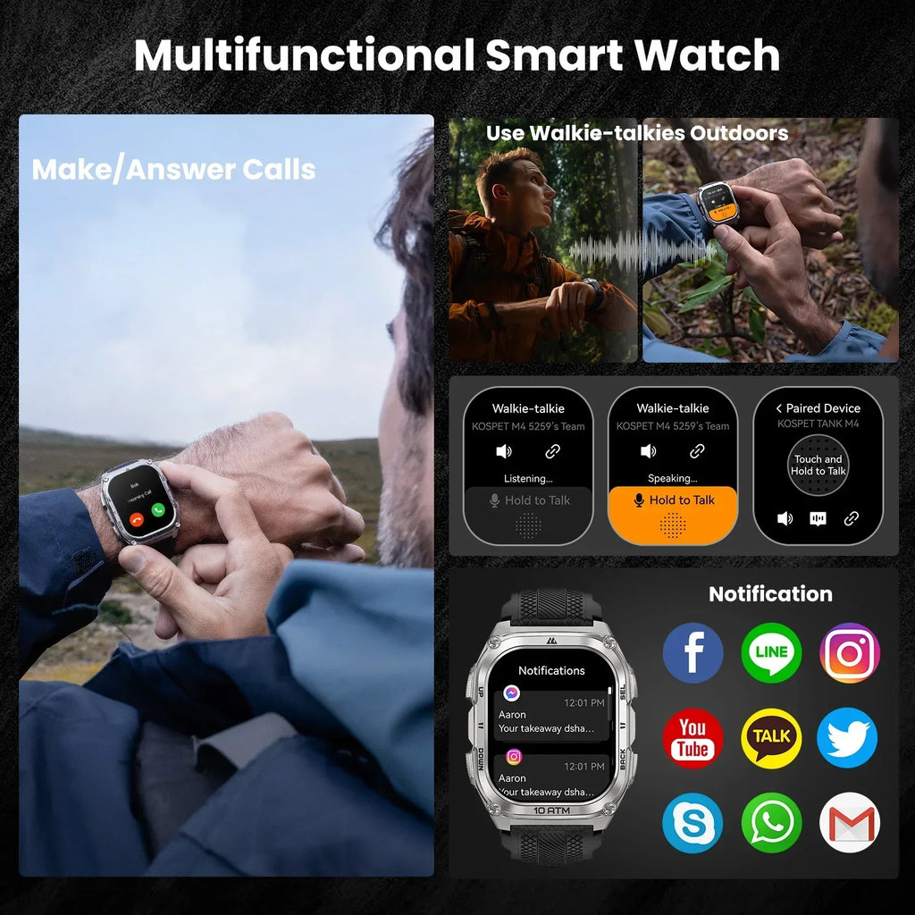 Smart Watch Stainless Steel 6-Sat GPS Offline Maps 10ATM Waterproof 45M Dive 24/7 Health Monitor for Android iOS