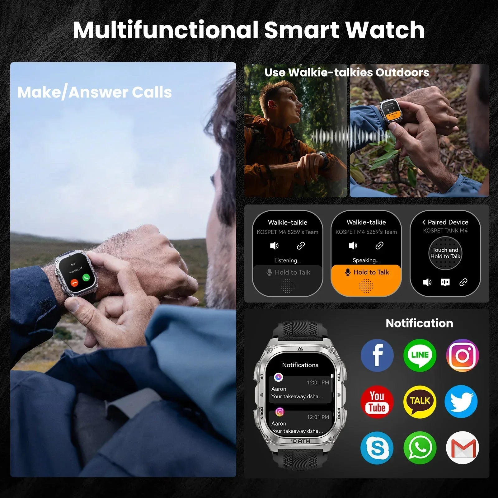 Smart Watch Stainless Steel 6-Sat GPS Offline Maps 10ATM Waterproof 45M Dive 24/7 Health Monitor for Android iOS