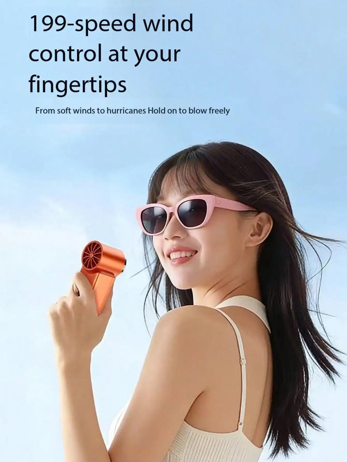 1pc Unisex Mini Handheld USB Turbo Fan, Rounded Body, Icy Cool Touch, High Capacity Battery, Fashion Colors, Adjustable 199-Speed, Quiet High-Speed Turbine, 8m Airflow, Suitable For Outdoor, Camping, Travel, Beach, Office, Sc