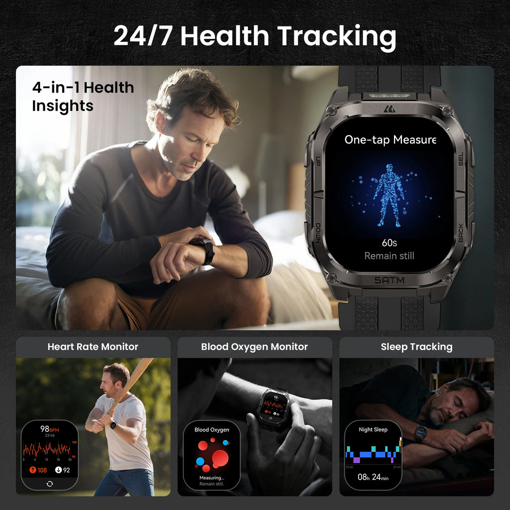 Advanced GPS Smartwatch for Men MIL-STD-810H Tough 5ATM Waterproof Integrated Flashlight & Health Tracking