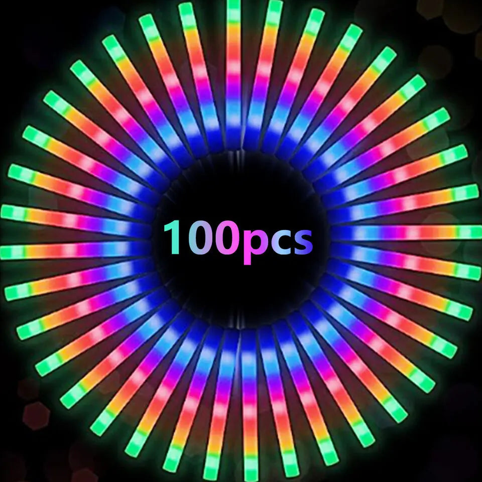 100Pcs LED Glow Sticks Bulk Colorful RGB Tube Dark Light for Party Or Camping And Hiking