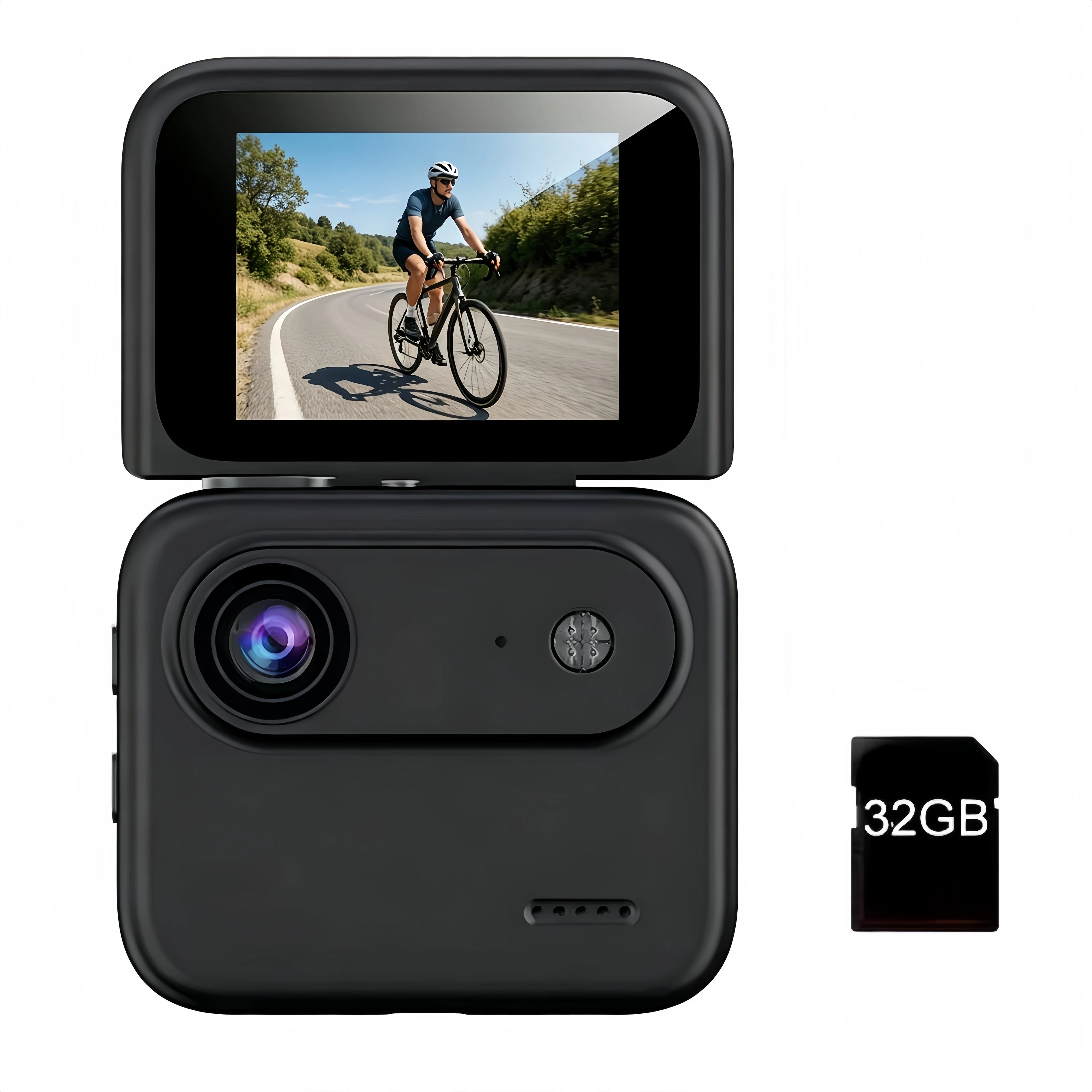 32GB 4K HD Flip Screen Thumb Camera Action Camera | Outdoor Recording, VLOG Cycling Camcorder, Anti Shake Flip Screen Panoramic Travel Shooting, Large Wide-angle First Person View Recording Camera, USB Charging, Lightweight S