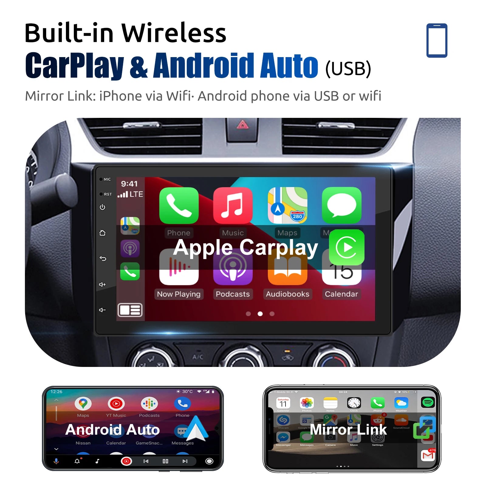 7", 9" or 10“ 2 DIN Android 15 4 GB Plus 64GB Multimedia Player GPS Navigation Tablet With Bluetooth And WIFI