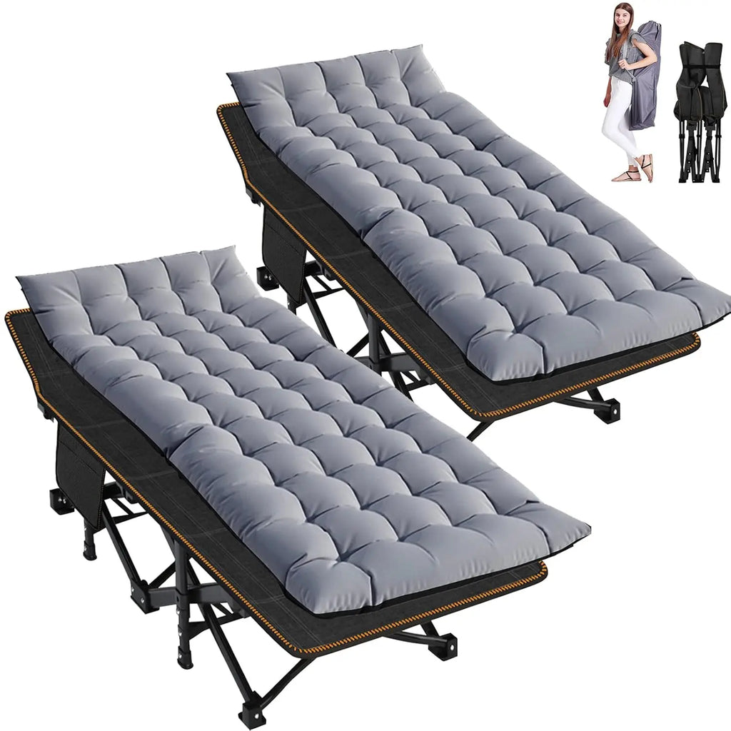2PK XXL Camping Cot for Adults 900LBS  Oversized Folding Bed with Mattress Pad, Heavy Duty 1200D Oxford, Customized