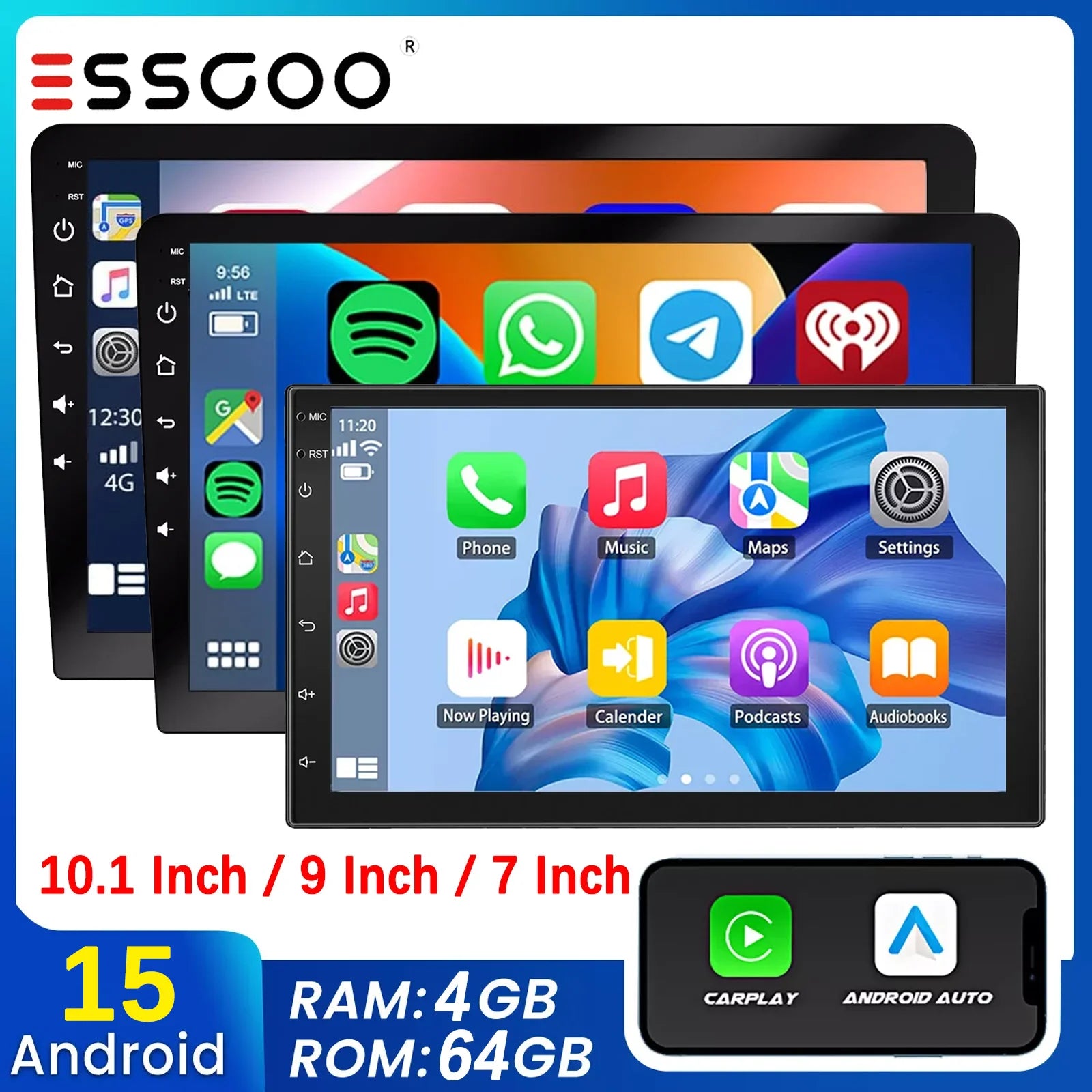 7", 9" or 10“ 2 DIN Android 15 4 GB Plus 64GB Multimedia Player GPS Navigation Tablet With Bluetooth And WIFI