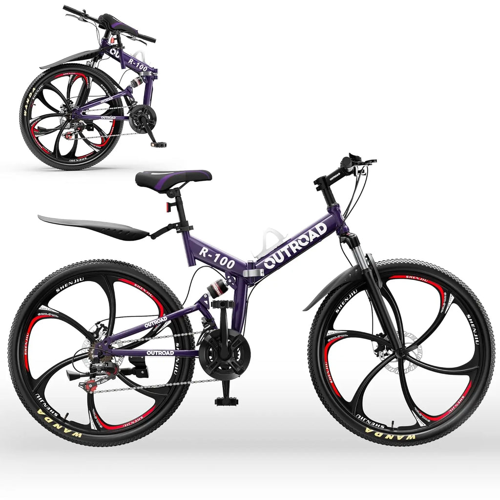 26 Inch Folding Mountain Bike, 21 Speed Full Suspension High-Carbon Steel MTB Foldable Bicycle, Dual Disc, Customized